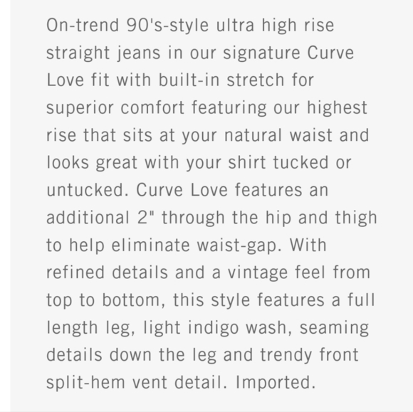 NWT Abercrombie & Fitch Curve Love The 90s Straight Ultra High Rise Vent Hem 22L - Picture 11 of 11